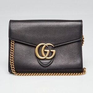 Gucci Black Pebbled Leather Marmont Mini Chain Bag